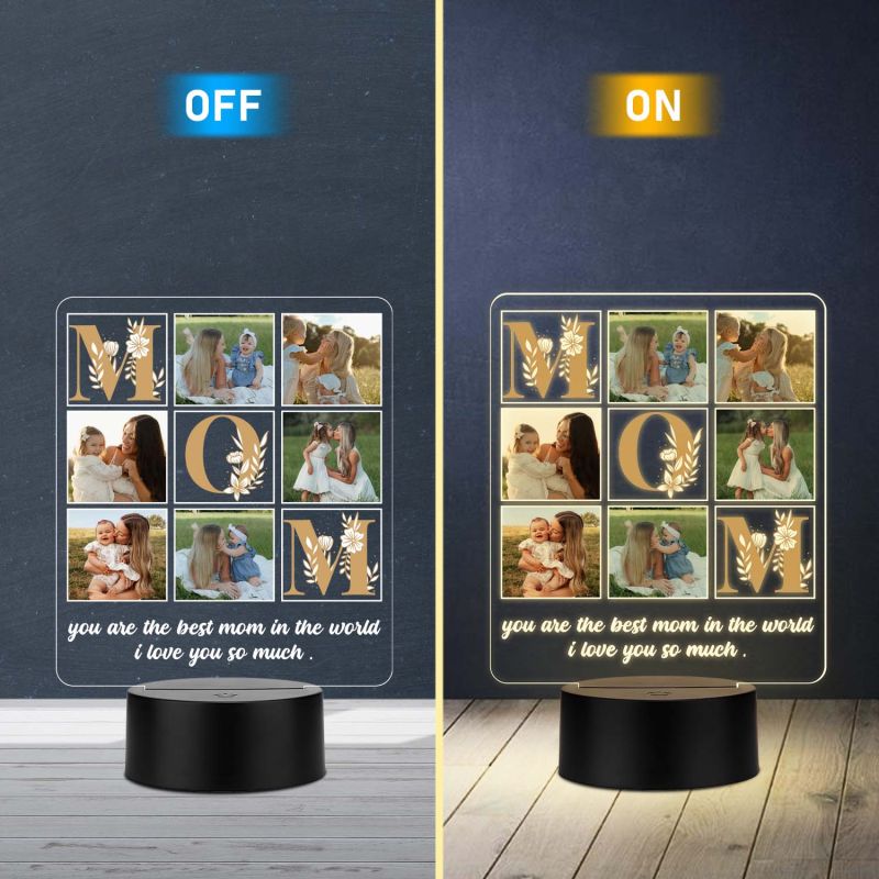 Personalized Best Mom in the World Photo Acrylic LED Lamp with UV Print – Warm LED Mother’s Day Gift